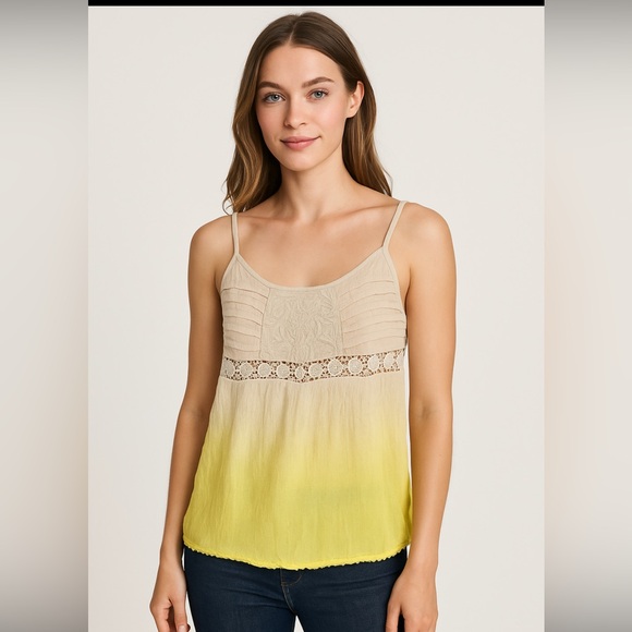 #87 Beautiful cream and yellow ombre boho cami top with crochet detail - Picture 1 of 6